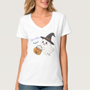 Süßes Halloween-Geister-Frauen-V-Ausschnitt-T-Shir T-Shirt