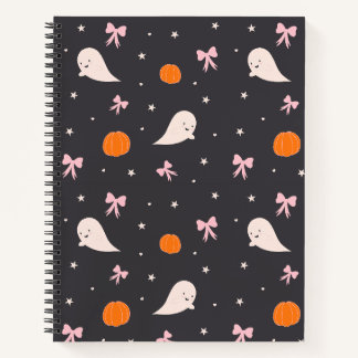 Süßes Halloween-Geister-Muster-Notizbuch | Schwarz Notizbuch