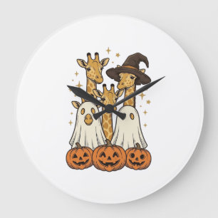 Süßes Halloween-Giraffen-Geist-Kürbis-Shirt-Design Große Wanduhr