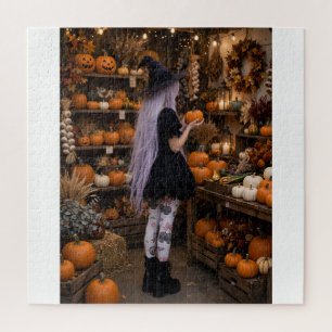 Süßes Halloween-Hexen-Kürbisfeld-Puzzle