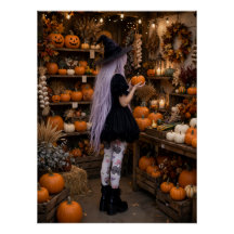 Süßes Halloween-Hexenplakat im Kürbisfeld