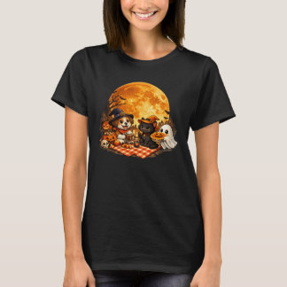 Süßes Halloween-Hund-Katz-Picknick mit Kürbiskuche T-Shirt