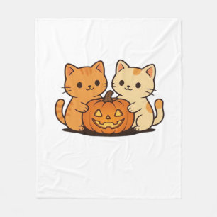 Süßes Halloween-Katzen-T-Shirt � Zwei Kawaii-Katze Fleecedecke