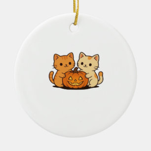 Süßes Halloween-Katzen-T-Shirt � Zwei Kawaii-Katze Keramik Ornament
