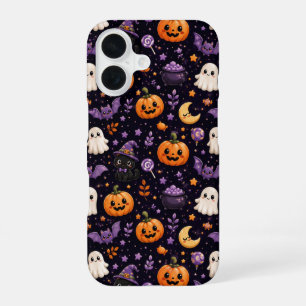 Süßes Halloween-Kürbis-Geist-Katze-Fledermaus-Must iPhone 16 Hülle