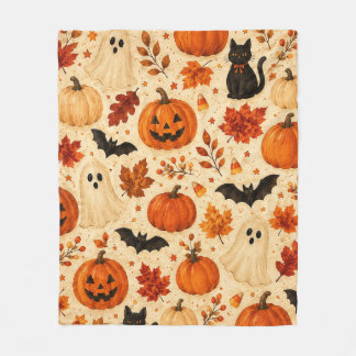Süßes Halloween-Kürbis-Geister-Schwarzkatzen-Muste Fleecedecke
