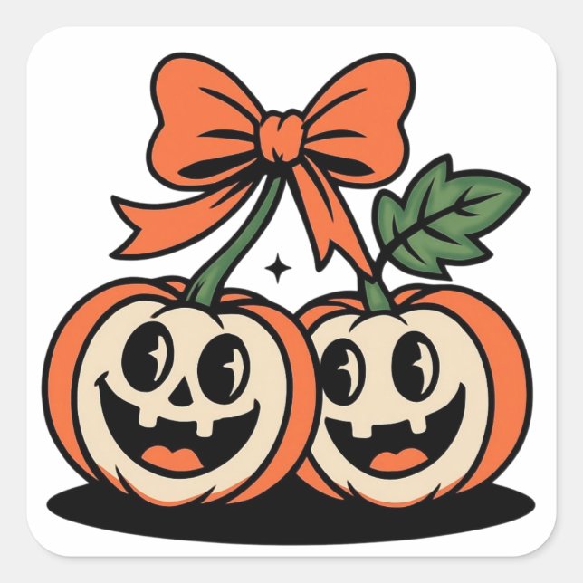 Süßes Halloween-Kürbis-Paar-Sticker Quadratischer Aufkleber (Vorderseite)