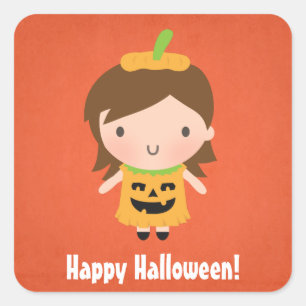 Süßes Halloween-Kürbiskostüm Mädchen  Quadratischer Aufkleber