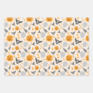 Süßes Halloween-Muster-Wrap-Papier-Set. Geschenkpapier Set
