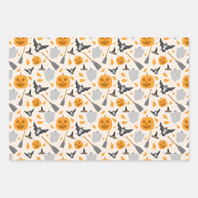 Süßes Halloween-Muster-Wrap-Papier-Set. Geschenkpapier Set (Vorderseite)