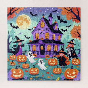 Süßes Halloween-Puzzle – Geisterhaus, Geister