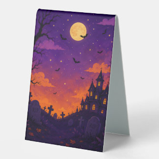 Süßes Halloween-Schloss- und Kürbis-Tischschild Tischaufsteller