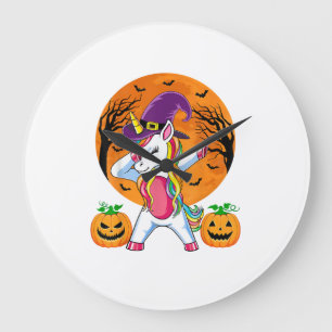 Süßes Halloween-Shirt Mädchen Frauen Witchy Einhor Große Wanduhr