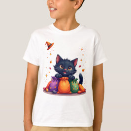 Süßes Halloween-Shirt mit schwarzem Kätzchen T-Shirt