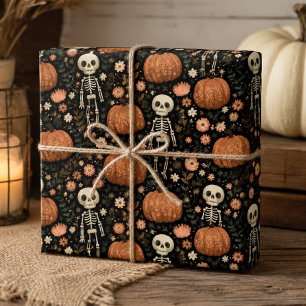 Süßes Halloween-Skelette und Kürbismuster Geschenkpapier Set