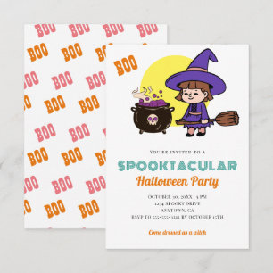 Süßes Halloween-Spooky-Kinder-Hexen-Kostüm-Party Einladung