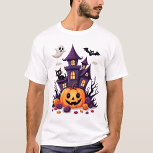 Süßes Halloween Spukschloss mit Kürbis & Geist T-Shirt