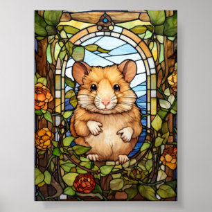 Süßes Hamster-Buntglasfenster-Design Poster