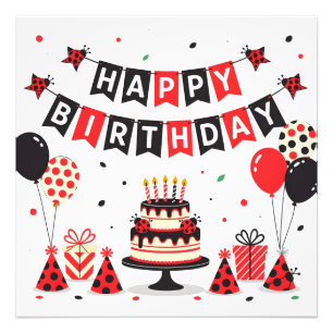 Süßes Happy Birthday Marienkäfer Thema Fotodruck