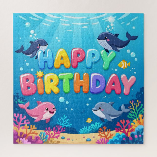 Süßes Happy Birthday nautischer Delfin (Vertikal)