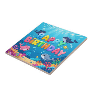 Süßes Happy Birthday nautischer Delfin Fliese