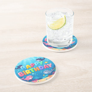 Süßes Happy Birthday nautischer Delfin Getränkeuntersetzer