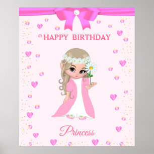 Süßes Happy Birthday Prinzessin & Juwelen auf Pink Poster