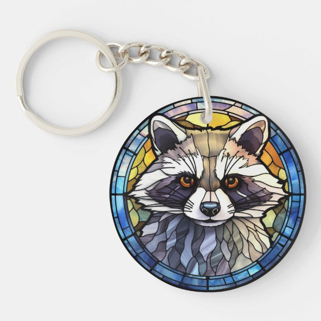 Süßes Hartglas Frisky Raccoon Schlüsselanhänger (Vorderseite)