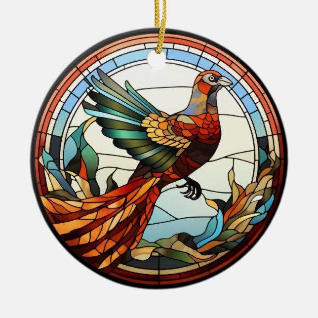 Süßes Hartglas Golden Pheasant Keramik Ornament (Vorne)