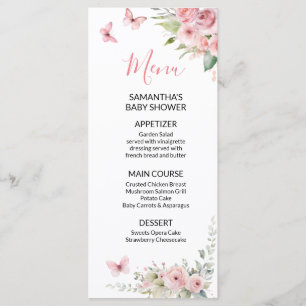 Süßes Häschen-Baby-Party Mädchen Rosa Floral Menükarte