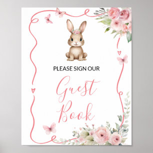 Süßes Häschen-Baby-Shower-Mädchen-Gästebuch Poster