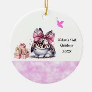 Süßes Häschen-Babys erstes Weihnachten Keramik Ornament