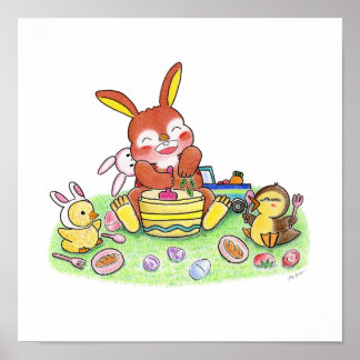 Süßes Häschen Enten Koch Kinder Zimmer Poster