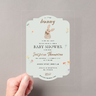 Süßes Häschen Kaninchen Baby Shower Floral Grün Acryleinladungen