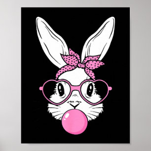 Süßes Häschen-Kaninchen-Gesicht mit Bandana-Herzbr Poster
