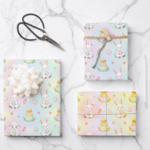 Süßes Häschen, Küken & Lamm Ostermuster Kinder Geschenkpapier Set