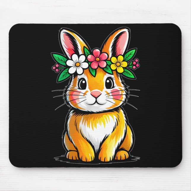 Süßes Hasengesicht Florales Ostern Frauen Mädchen Mousepad (Vorne)