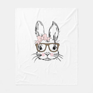 Süßes Hasengesicht-Shirt Leopardendruck-Brille OST Fleecedecke