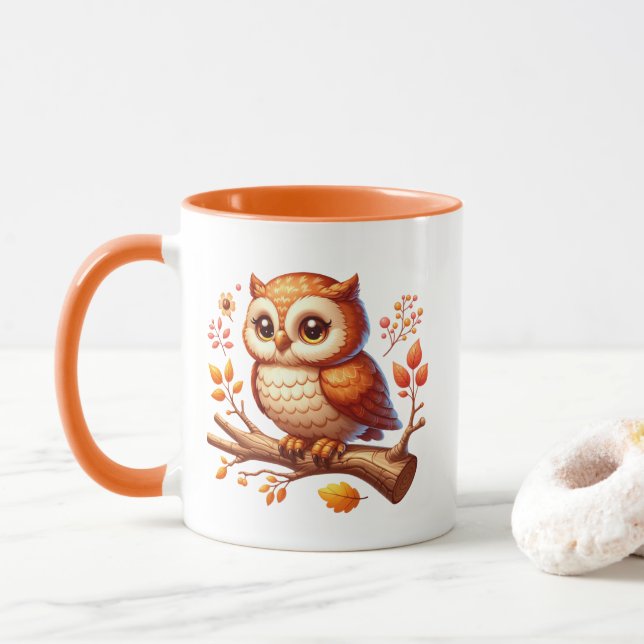 Süßes Herbst-Saison-Eulen-Monogramm Tasse (Mit Donut)