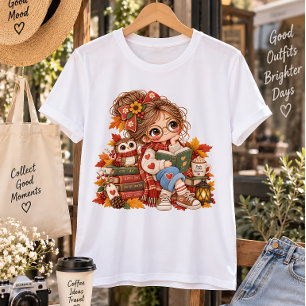 Süßes Herbstmädchen liest Bücher Cozy Fall Illustr Große Größe T-Shirt