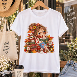 Süßes Herbstmädchen liest Bücher Cozy Fall Illustr Große Größe T-Shirt