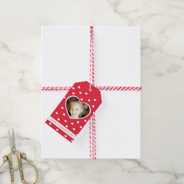 Süßes Herz Foto Valentines Geschenketiketten / Rot Geschenkanhänger (Mit Garn)