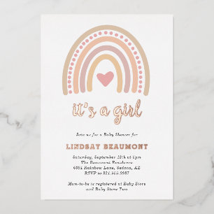 Süßes Herz Mädchen Boho Regenbogen Baby Shower Ros Folieneinladung