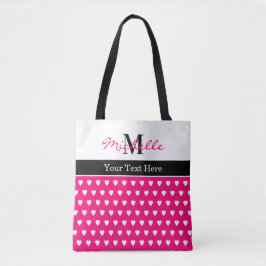 Süßes Herz Muster Rosa Monogramm Name Beliebiger T Tasche