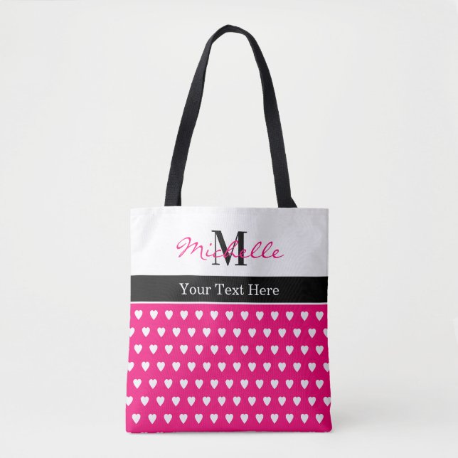Süßes Herz Muster Rosa Monogramm Name Beliebiger T Tasche (Vorderseite)