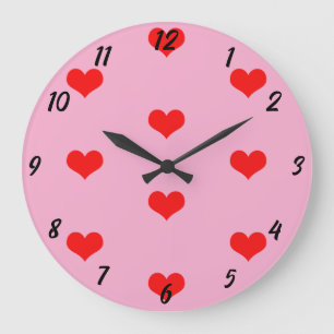 Süßes Herz Muster Rot Benutzerdefiniert Rosa Valen Große Wanduhr