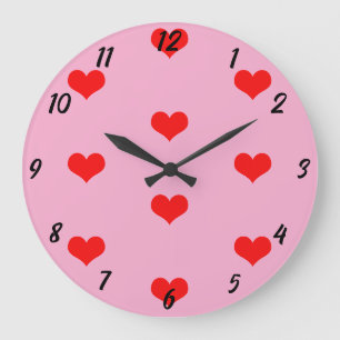 Süßes Herz Muster Rot Benutzerdefiniertes Rosa Val Große Wanduhr