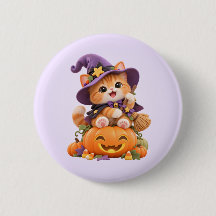 Süßes Hexen-Kätzchen-Halloween-Button-Pin
