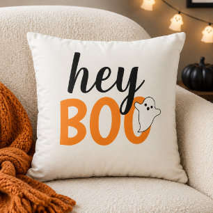 Süßes Hey Boo Orange Gespenst Weiß Halloween Kissen