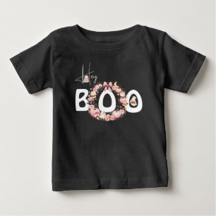 Süßes Hey Boo Rosa Kranz Schwarz Halloween Kleinki Baby T-shirt